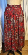 Vintage Kathie Lee Womens Red Brown Paisley Midi Skirt Sz 16 Pre-owned