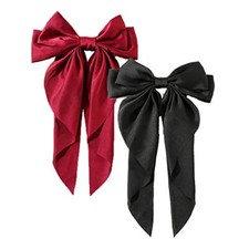 2Pcs Super Big Bow Hair Clips French Style Soild Color Knotted WineRed Black