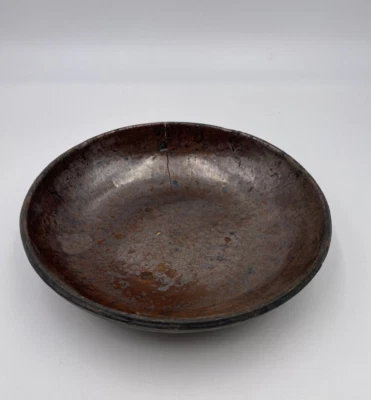 Antique Red Ware Brown Glaze Redware Pottery 8" Bowl w/ Cracked As Is - Image 1 of 4