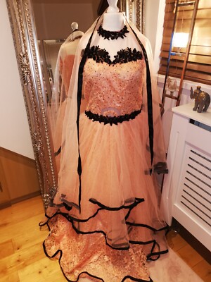 Asiatisches Anarkali Kleid/Hochzeit Abschlussball Party Kleidung rosa & schwarz 3-teiliges Kleid 
