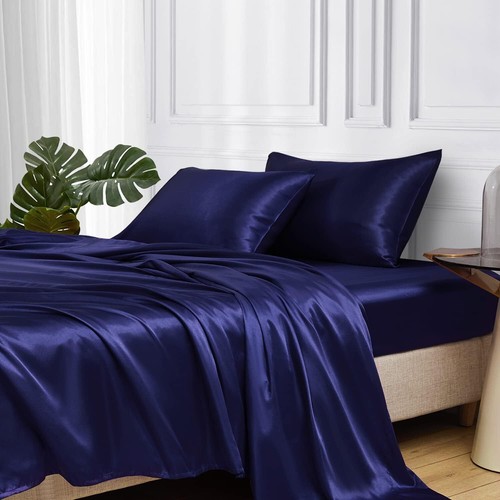 Juego de 4 sábanas de satén Queen ropa de cama suave y sedosa con bolsillo profundo de 15 pulgadas - Imagen 14 de 66