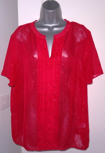 ✿Damen BONMARCHE Rot Dobby Blasensaum Top Bluse Gr. 20✿
