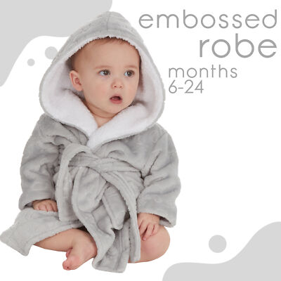 Baby Girls Boys Embossed Sherpa Lined Hood Dressing Gown 6-12 12-18 18-24  Months UK