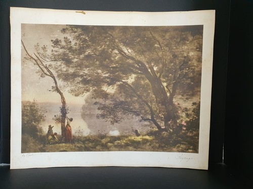 Vintage Camille Corot Print Signed Entitled "Souvenir de Mortefontaine” Spring - Picture 12 of 12