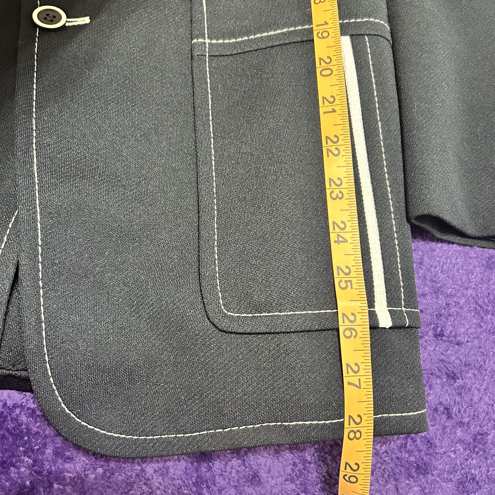 Vintage 1970s Black Leisure Suit Jacket with White Accents See Measurements