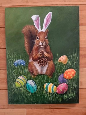 Original Whimsical Easter Painting '' Preferably Pinecones'' by kholland 12x16...