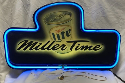 Vintage Miller Lite Neon sign “Miller Time” 13.5" x 22" x 4" Wall Or Counter