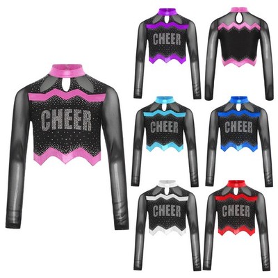 Girls Shirt Halloween Top Festivals Cheer Leader Topwear Shiny Rhinestone Party