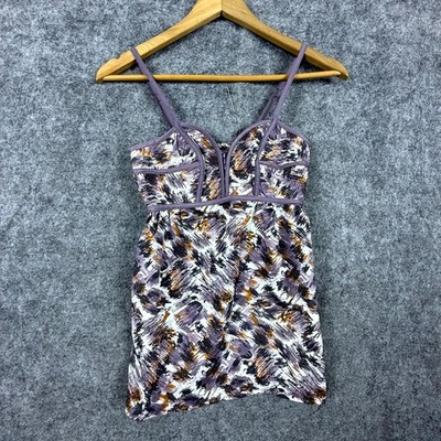 Y2K Camisole Top Womens XS Purple Tan Abstract Babydoll Structured Bust Tank