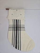 Hearth  Hand Magnolia Cream Black Stars Striped Plaid Christmas Stocking 18" L