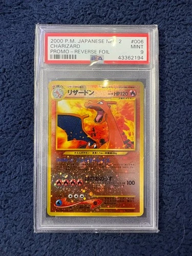 PSA 9 Mint 2000 Japanese Charizard Promo #006 Reverse Holo – Neo Premium File