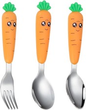 Travel Cutlery Set Baby, 3 PCS Toddler Utensils, Kids Spoon And Fork Silver