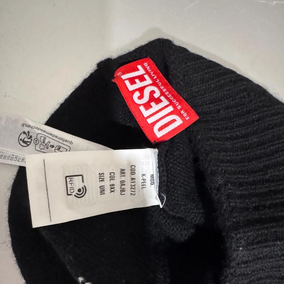 Diesel Hombres K-Peel Bigd D Logo Gorro Lana Acanalado Tejido Diseño Lujo Informal Italiano Foto 3 de 4