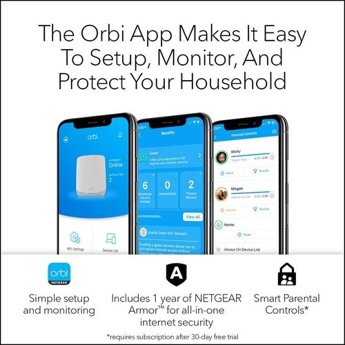 Netgear Orbi RBK763-100NAR AX5400 Mesh 1 Router + 2 Satellites Certified - Picture 8 of 8