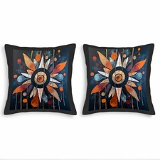 Set of 2 Decorative Throw Pillow Covers 18x18in - Modern Floral Sun Pattern