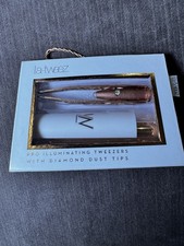 la-tweez Pro Illuminating Tweezers Rose Gold Diamond Dust Slanted Stainless Ste  
