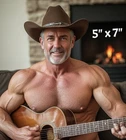 Shirtless Hung Guitar Muscle Daddy 5x7 Fantasy Photo Photograph Reprint 1125