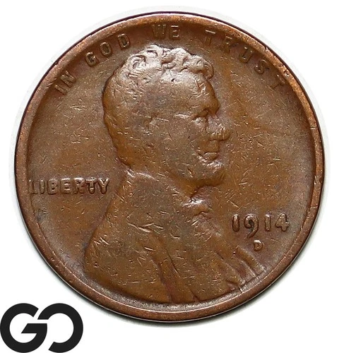 1914-D Lincoln Cent Wheat Penny, Avidly Pursued Choice FINE++ Key Date