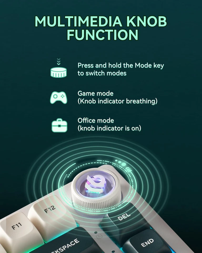 HI75C Pro Gaming Keyboard, RGB Backlit Bluetooth/USB-C/Wireless Mechanical Ke... - Image 3 of 4