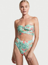 Victoria's Secret Swim Strappy Cheeky Bikini Bottom Green Floral Medium Size NWT