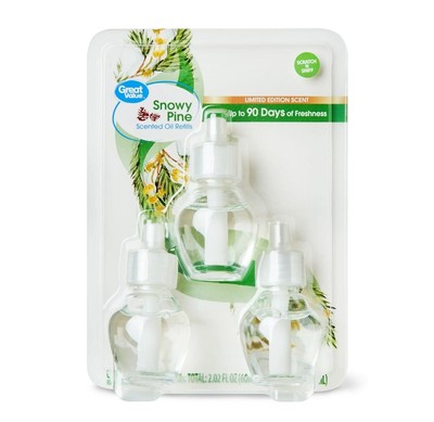 Great Value Limited Edition Plug-In Scented Oil Refills (Snowy Pine) 3-Pack [G1]