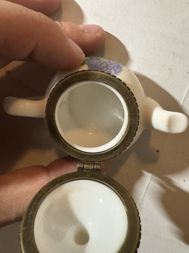 Klappbare Schmuckschatulle Teekanne Porzellan floral bemalt Mini Aufbewahrung - Bild 3 von 3