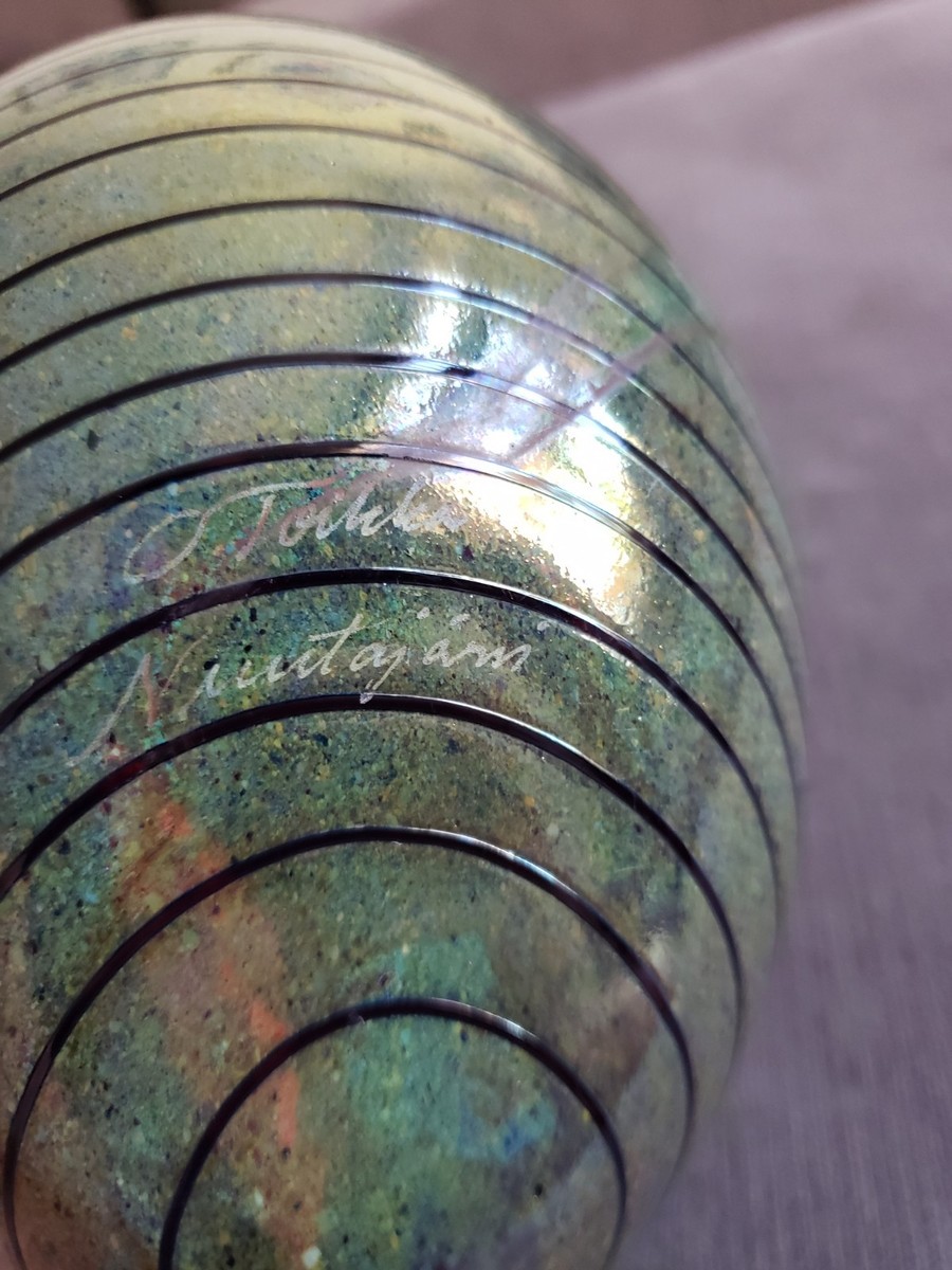 Vtg Finland Oiva Toikka Nuutajarvi Iridescent Green Glass Fasaani