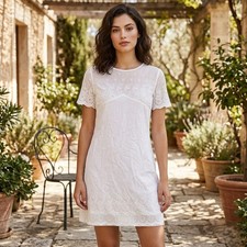 Pink Girl Dress Womens Size M Crochet Lace Embroidered Mini Coquette White NWT