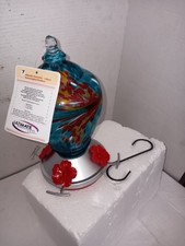 Ultimate Innovations Glass Hummingbird Feeder New with Hook 9  Tall Blue