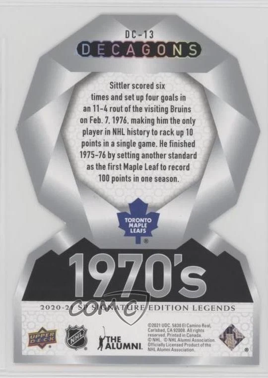 2020 Upper Deck SP Signature Edition Legends Decagons Darryl Sittler #DC-13 HOF - Image 2 of 2