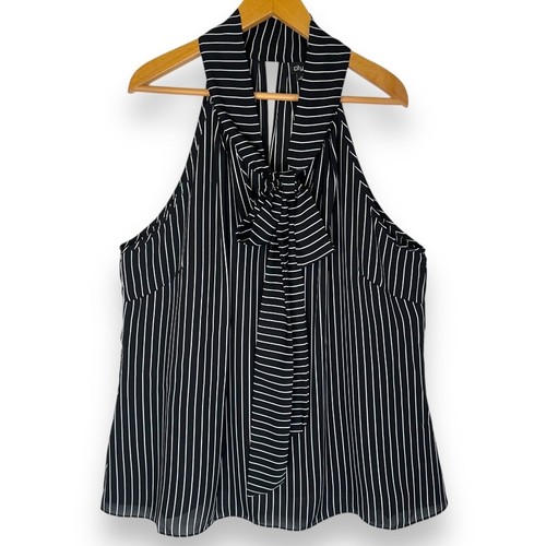 City Chic NWT Women's Mia Stripe Tie Neck Top Size XL Black White Sleeveless - Picture 13 of 14