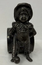 Rare Antique Victorian Silver Plated Napkin Ring Boy W/ Baseball Bat / Ball