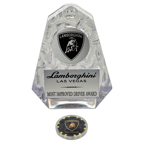 LAMBORGHINI Most Improved Driver Las Vegas Award Trophy & Logo Poker Chip 2009 - Picture 1 of 10