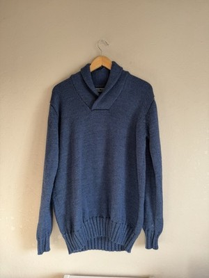Woolovers Merino Wool & Cashmere Grobstrickpullover blau Schalkragen - Größe L (V6)