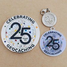 Celebrating 25 Years of Geocaching Geocoin, Nano Charm Tag Set - NOT Activated