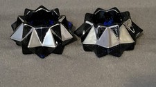 Candle Holders Votive Cobalt Blue Heavy Pair Star Shaped Faceted Unblemished