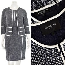 Lafayette 148 NY Contoured Dress Suit sz 8/M Navy/White Work Office Wear