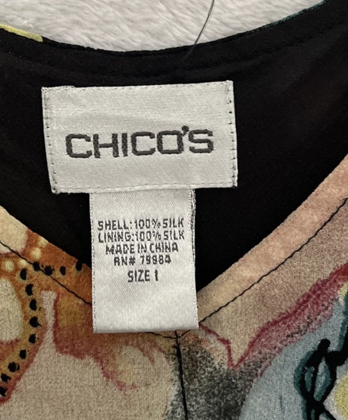 Chico's женщин линия платье многоцветный цветочный средний 1 шелк без рукавов V шеи - Изображение 3 из 4