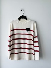 Abercrombie Kids Sweater Ivory Red Stripe Heart Mock Neck Youth 13/14 Preppy