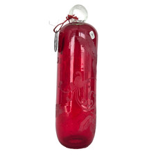 Vintage Heavy Red Glass Hummingbird Feeder Floral Etched Handmade in Mexico