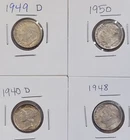 LOT Of 4 90% Silver- (1) Mercury '40-D & (3) Roosevelt '48, '49-D, '50 Dimes
