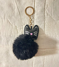 Black Cat Faux Fur Pom Pom Keychain Purse Charm Kawaii Bag Accessory