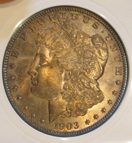 1903 Morgan silver dollar-UNC, fully toned obverse, Toned reverse, 5249