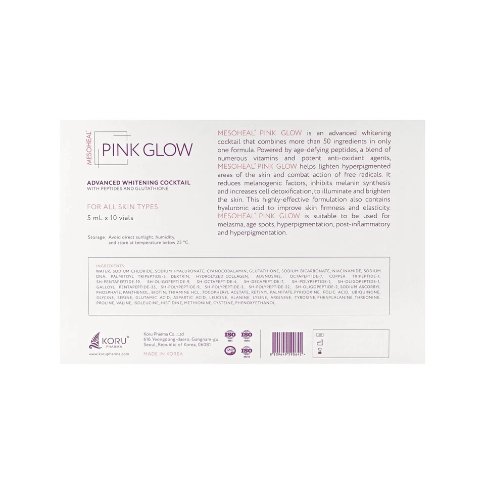 Mesoheal Pink Glow Whitening Cocktail with Peptides and Glutathione K-Beauty - Image 2 of 4