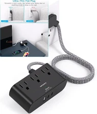 Black Flat Plug Power Strip, HANYCONY 6 Ft Ultra Thin 6 Ft, 
