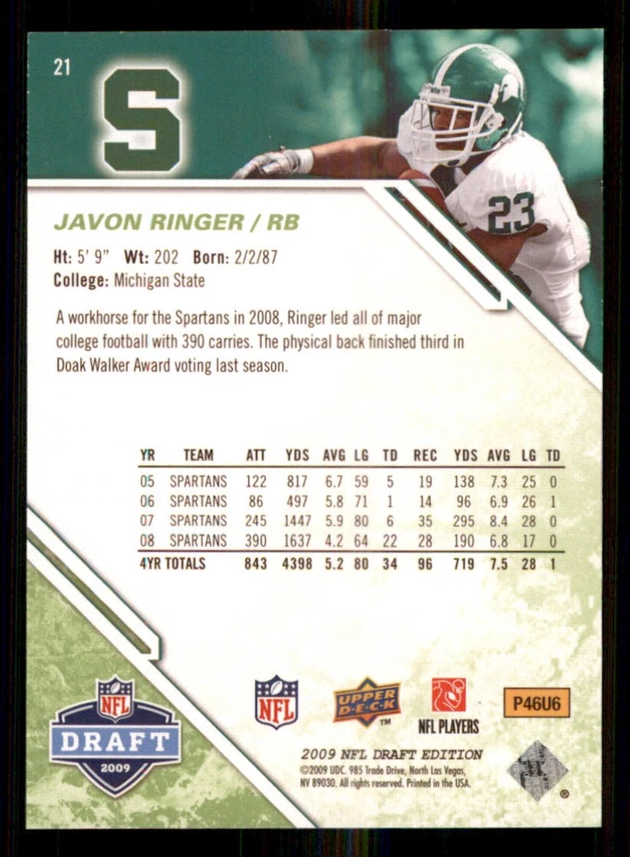 2009 Upper Deck Draft Edition Green 350 #21 Javon Ringer /350 - Image 2 of 2