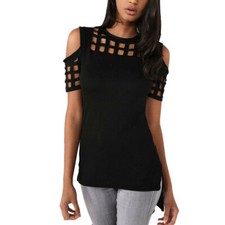 Womens Summer Casual T-Shirt Short Sleeve Hollowed Out Off-Shoulder Tops US