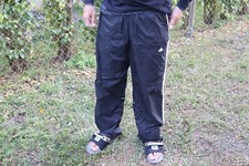 Vintage Adidas Black Nylon Baggy Wide Leg Track Pants Medium 3 Stripes