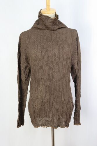 ISSEY MIYAKE Brown Pleats High Neck Long Sleeve T… - image 1