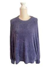 New! AERIE Flurry Crew Sweater Dusty Blue Fresh Bright Fuzzy Oversized Large